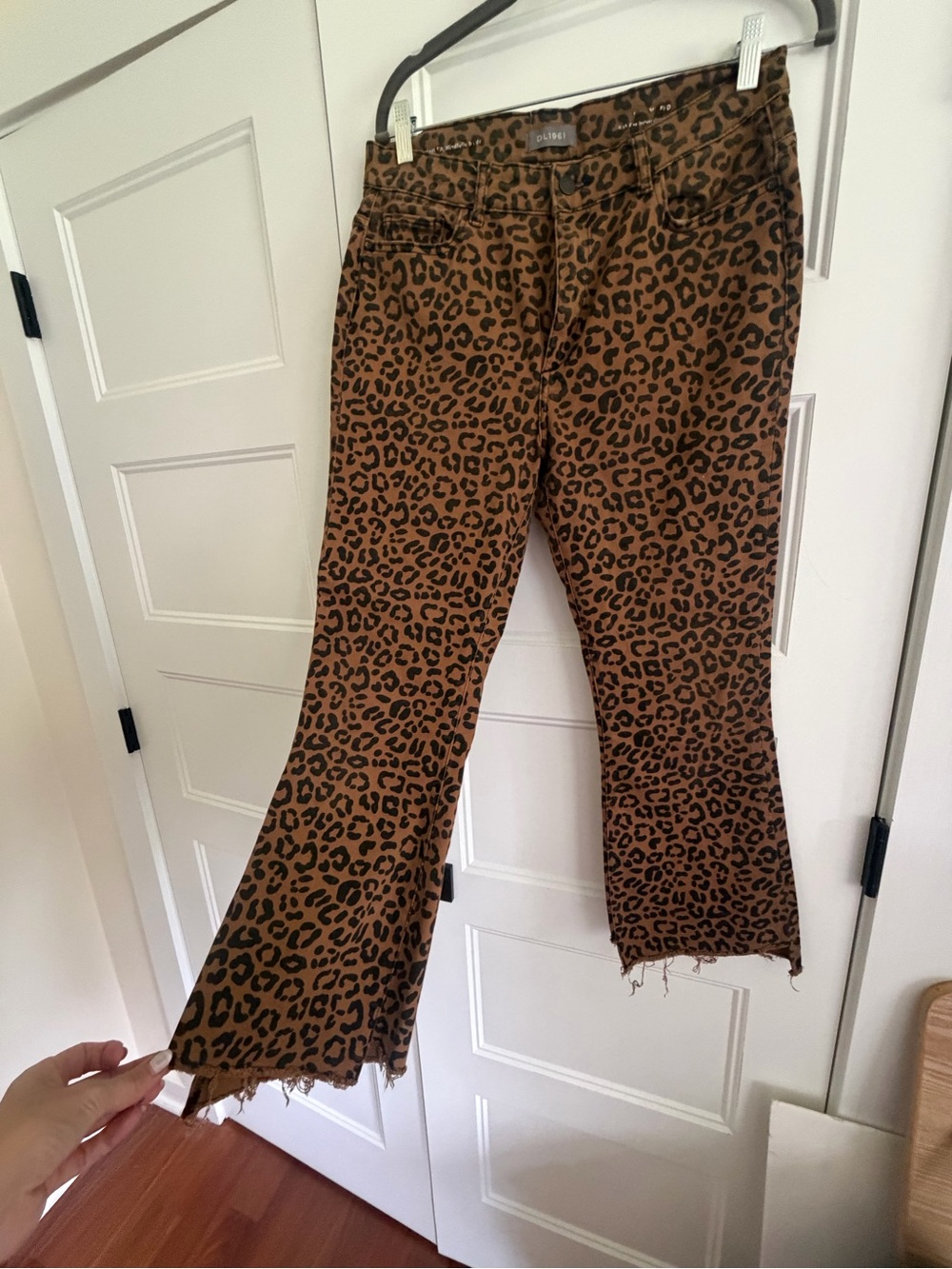 DL1961 Leopard Print Brown Cropped Flare Jeans